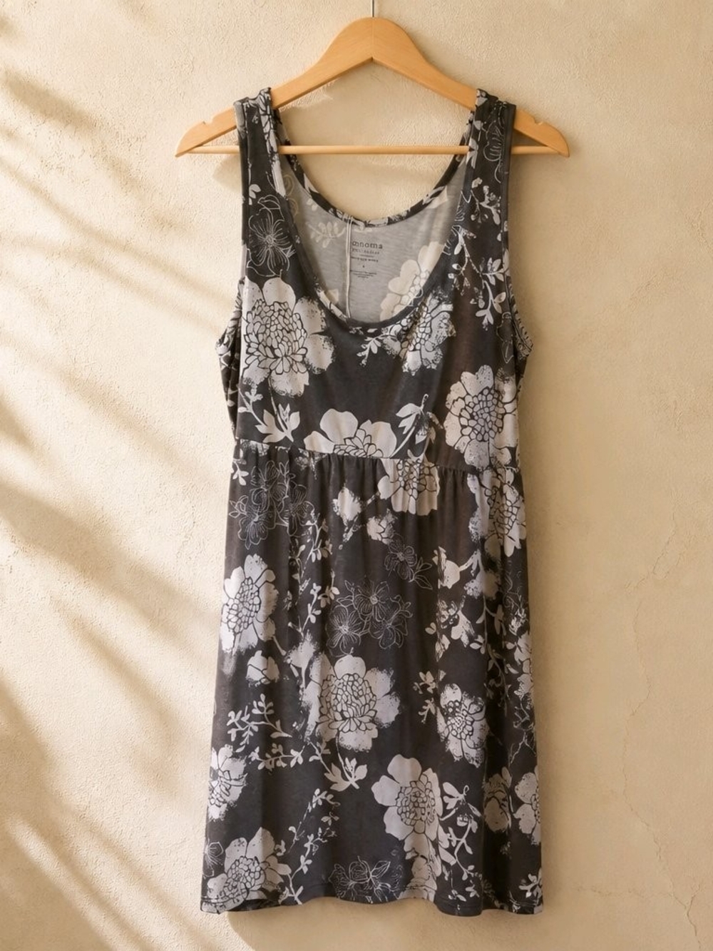 Sonoma Gray Floral Tank Chemise with White Print